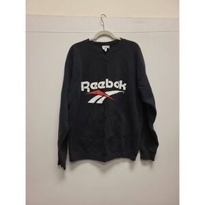 Reebok Sweatshirt Mens XL Black Pullover Spell Out Logo Crew Neck Cotton Blend
